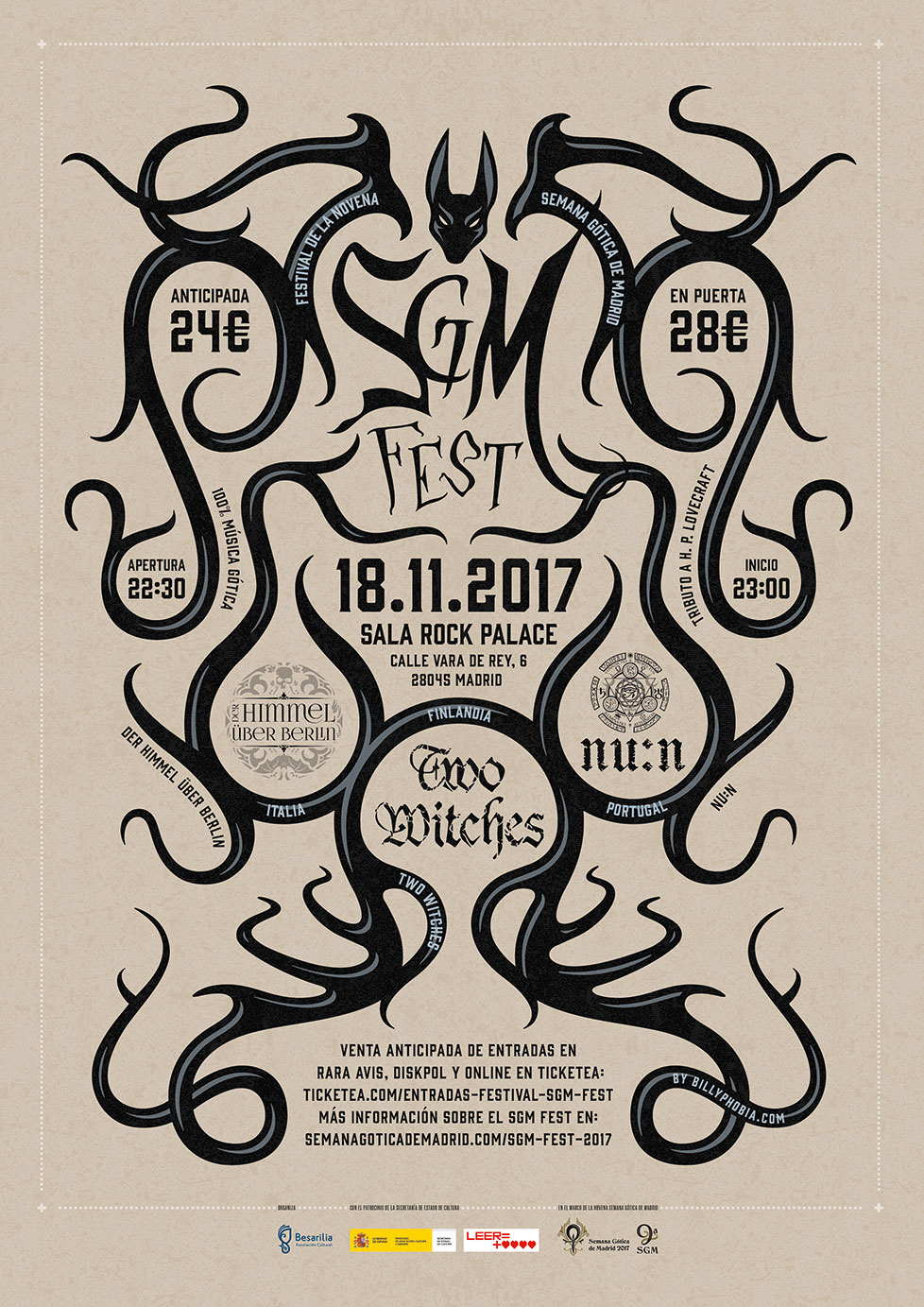 Semana Gótica de Madrid Festival (SGM FEST) 2017 Poster - Design & illustration by Billyphobia.com © 2017